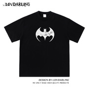 蝙蝠超级英雄印花T恤休闲宽松潮流短袖潮牌高街夏季美式新疆棉