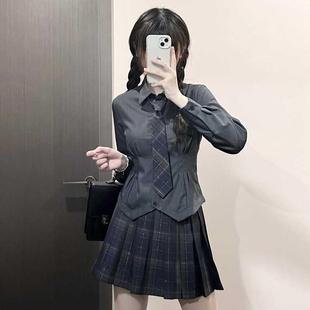 jk制服衬衫女短袖夏季修身白色衬衣学院，风辣妹套装韩式收腰灰上衣