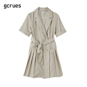 gcrues气质中长款裙子2024年夏季修身双排扣高级感女装连衣裙