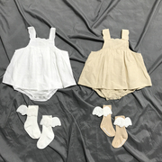 夏季女宝宝婴儿 白色吊带哈衣裙 百日满月衣服 纯棉柔软连体衣