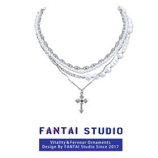 fantai多层珍珠十字架项链，女法式气质高级感时尚，日常百搭毛衣链潮