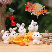 中秋节卡通小兔子盲盒玩具萌兔月饼，模型树脂配件，创意微景观小摆件