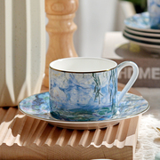 梦境之睡莲下午茶杯水杯马克杯，蓝色轻奢高档精致创意手绘咖啡杯碟