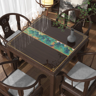 中式餐桌垫正方形透明桌布pvc软，玻璃防水防油免洗八仙桌麻将桌垫