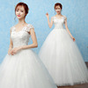 婚纱2023春季韩式抹胸双肩，白色一字肩蕾丝，修身新娘齐地婚纱