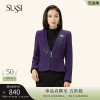 SUSSI/古色23冬紫色V领刺绣修通勤风羊毛短外套女