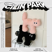CILINPARK原创喵乎乎靠垫抱枕坐垫创意礼物黑色粉色少女系多巴胺