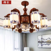 维古中式吊灯实木陶瓷，客厅灯中国风古典餐厅灯具，景德镇陶瓷灯工程