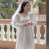 法式白色连衣裙轻婚纱日常订婚礼服伴娘服小众领证小白裙平时可穿