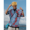 a024夏季短袖衬衫男扎染格子多巴胺潮流，旅游度假海边半袖衬衣