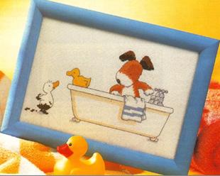 R线小小鱼Cross104-1卡通小鸭子洗澡可爱精准印花印布十字绣
