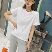 高货韩版夏季短袖t恤奥戴尔棉，白色开叉圆领，打底衫大码宽松女