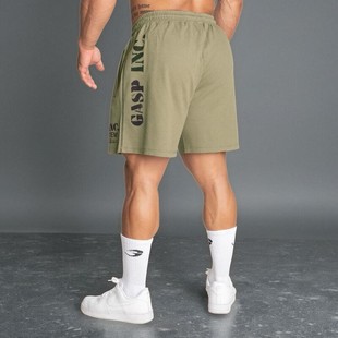 gasp健身训练休闲华夫格透气健美绿色短裤弹力，黑色五分裤膝盖上男