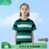 Kappa男童短袖T恤2024夏款百搭透气中大童潮流绿色条纹儿童上衣
