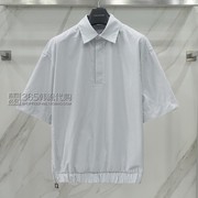 liberclassy韩国24年夏深蓝色条纹，宽松束腰青春活力短袖衬衫