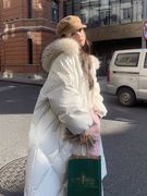 白色仿真毛领羽绒棉服女中长款23炸街韩系奶呼呼冬季加厚外套