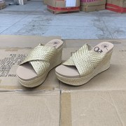 外贸原单复古罗马鞋日常坡跟凉鞋，超高跟防水台鱼嘴一字拖编织