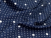 光泽棉缎藏青色大小波点印花丝，滑纯棉缎面料，真丝手感高定布料