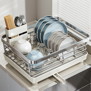 帅仕304不锈钢碗碟收纳架，厨房置物架单层沥水篮碗架放碗盘沥水架