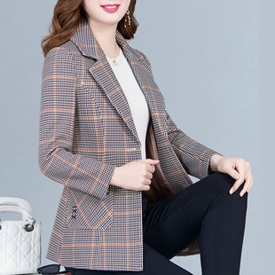 格子小西服女装春季2024韩版修身洋气，百搭收腰时尚小西装外套