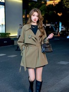 风衣外套小个子女2024春秋，中长款韩版时尚，洋气大衣高端设计感