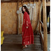 沙滩裙女海边度假裙ins超仙女，波西米亚民族风长裙红色刺绣连衣裙