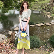 网红露肩针织衫女2024年韩版夏季时尚休闲女士，修身薄款打底衫