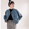 冬季韩版立领口袋加厚pu皮，皮衣外套女机车皮夹克蓝色x