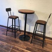 铁艺复古高脚椅吧台凳实木桌椅组合咖啡厅奶茶店酒吧圆方桌皮