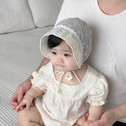 婴儿帽子夏季透气网眼女宝宝网纱公主宫廷帽，防晒小月龄女童胎帽春