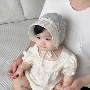婴儿帽子夏季透气网眼女宝宝，网纱公主宫廷帽防晒小月龄女童胎帽春