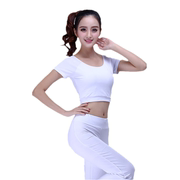 夏季时尚白色空中瑜伽服团购上衣纯棉女士性感舞蹈健身服