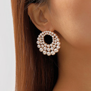 11052法式小香风珍珠耳饰 跨境个性多层耳坠轻奢优雅简约几何耳环