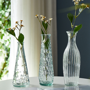 法式复古小花瓶浮雕玻璃，迷你花瓶ins风透明水培插花客厅装饰摆件
