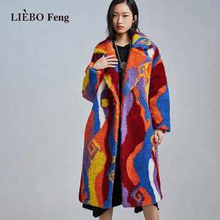 b裂帛liebofeng设计感ins复古油画感彩色，艺术感毛呢外套长大衣女
