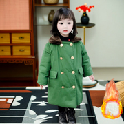 儿童军大衣棉服加绒加厚保暖中大童怀旧中国风军绿色棉衣外套个性