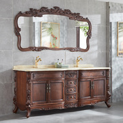 欧式仿古浴室柜橡木实木落地柜，大理石双盆红橡简欧卫浴柜洗手