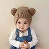 韩国婴儿秋冬可爱耳朵儿童针织帽子，男女宝宝保暖绑带毛线帽护耳帽