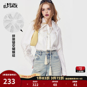 妖精的口袋蝴蝶结镂空白衬衫，女2024早春灯笼袖设计感小众衬衣