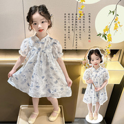 中国风2024夏装，儿童装女童女孩古风汉服，青花瓷国风古风连衣裙