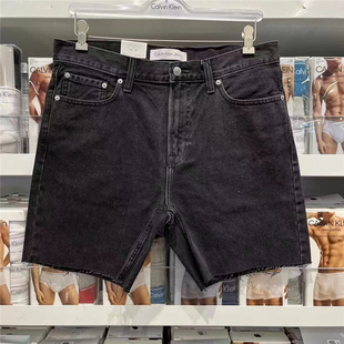 CK Calvin Klein 男士夏季水洗破洞毛边修身直筒牛仔裤短裤潮