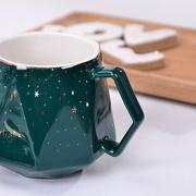 轻奢咖啡杯北欧风创意个性潮流陶瓷杯带盖带勺办公室水杯套装