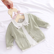 女童开衫纯棉百天婴儿针织衫，新生宝宝外套，公主毛衣空调衫春秋薄款