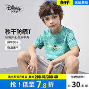 迪士尼童装男童速干防晒慢跑短袖T恤衫2024夏装儿童运动上衣