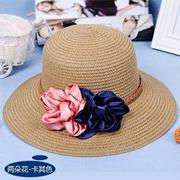 夏季 女士草帽花朵草编中沿遮阳盆帽防晒沙滩帽潮流帽子