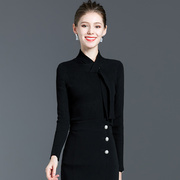 围巾小领带针织毛衣女秋冬季2020韩版套头外穿职业黑色打底衫