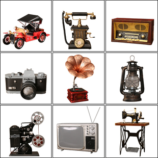 复古摆件老式电视机收音机，留声机电话机照相机，模型道具怀旧老物件