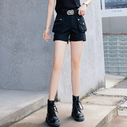 夏季工装短裤女弹力黑色高腰宽松显瘦迷彩休闲运动热裤女潮薄款