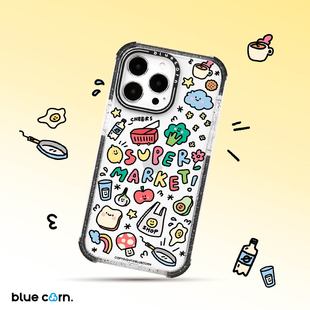 bluecorn蓝色苞米可爱超级市场卡通贴纸保护壳适用于苹果iPhone 15/14/13/pro/max磁吸magsafe防摔手机壳