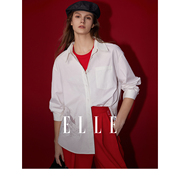新年系列ELLE白色设计感镂空衬衫女2024春装小众纯棉上衣